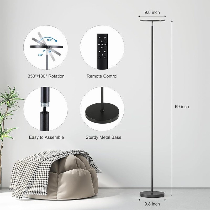 Super Bright Dimmable LED Floor Lamp W/ Remote 350° Rotation Energy Saving New gallery