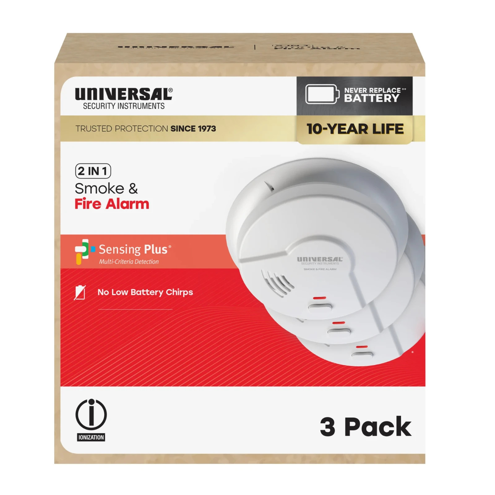 Universal Security Instruments 2 In 1 Smoke & Fire Alarm 3PK - MISSING BATTERIES gallery