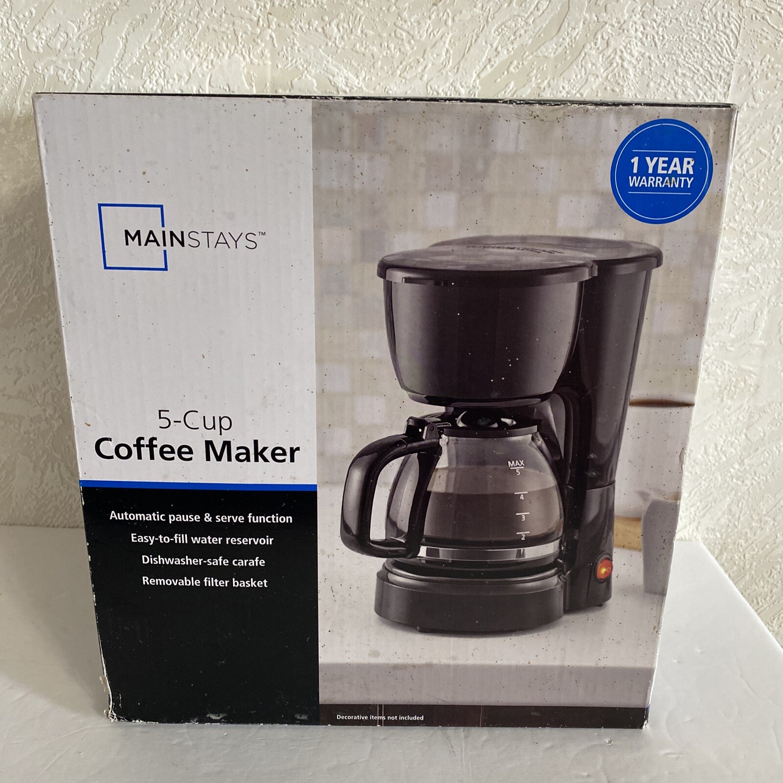 Mainstays 5 Cup Coffee Maker Removable Filter Basket, 511400 Ergo Handle - NEW gallery