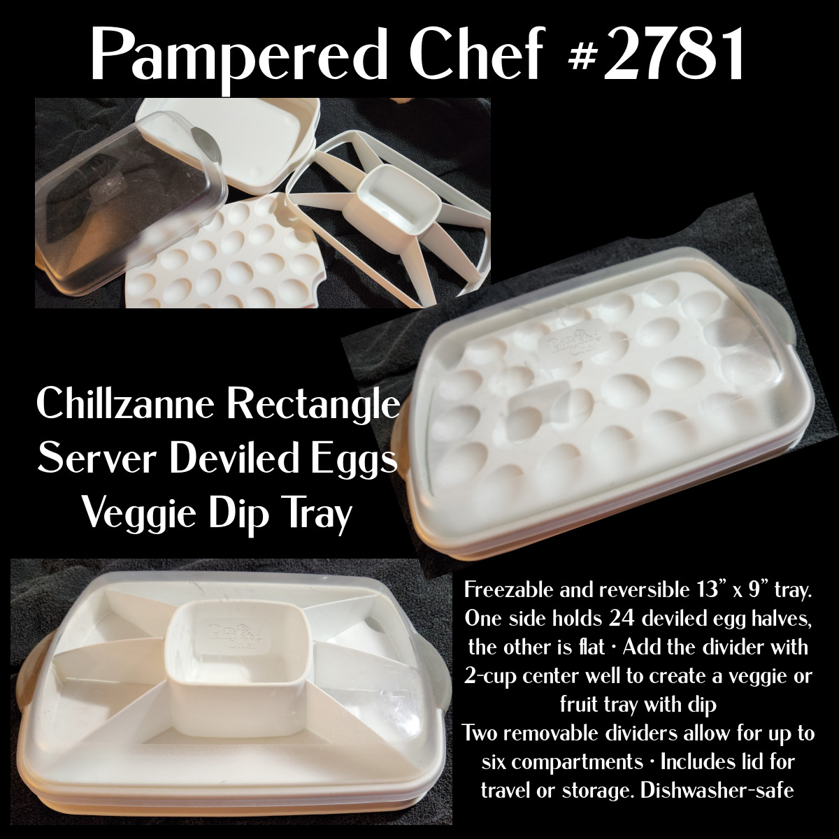 Pampered Chef 2781 Chillzanne Rectangle Server Tray Deviled Eggs -Veggies Insert gallery