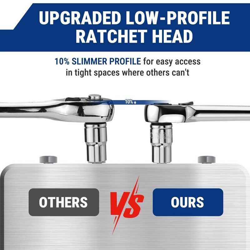 WORKPRO 3-Piece Low Profile Drive Ratchet 1/4" 3/8" 1/2" 90-Tooth Ratchet Wrench gallery