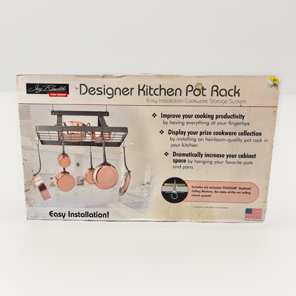JAY RINALDO DESIGNER METAL STEEL KITCHEN POT & PAN RACK 32.75" x 18.75" NEW! gallery