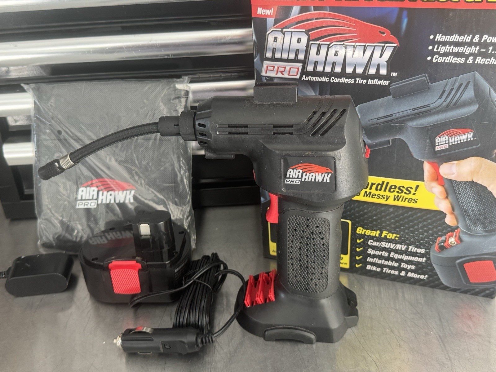 Ontel 980096321 Air Hawk Pro Automatic Cordless Tire Inflator In Original Box gallery