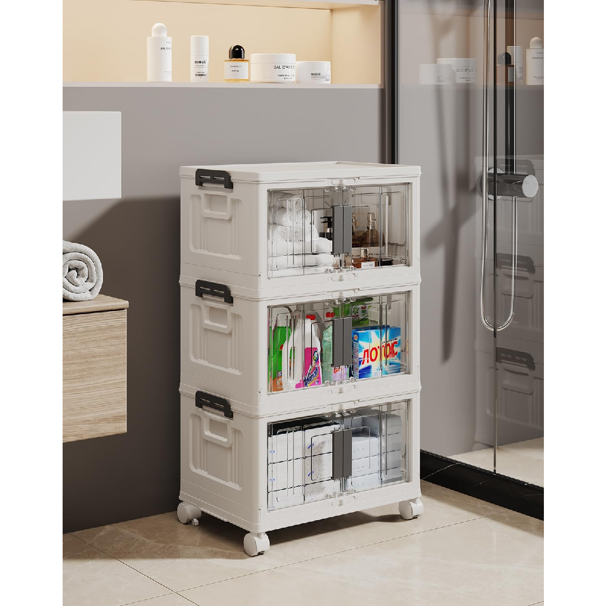 Olarhike 23Qt Stackable Storage Bins Lids - Folding Storage Doors And Wheels gallery