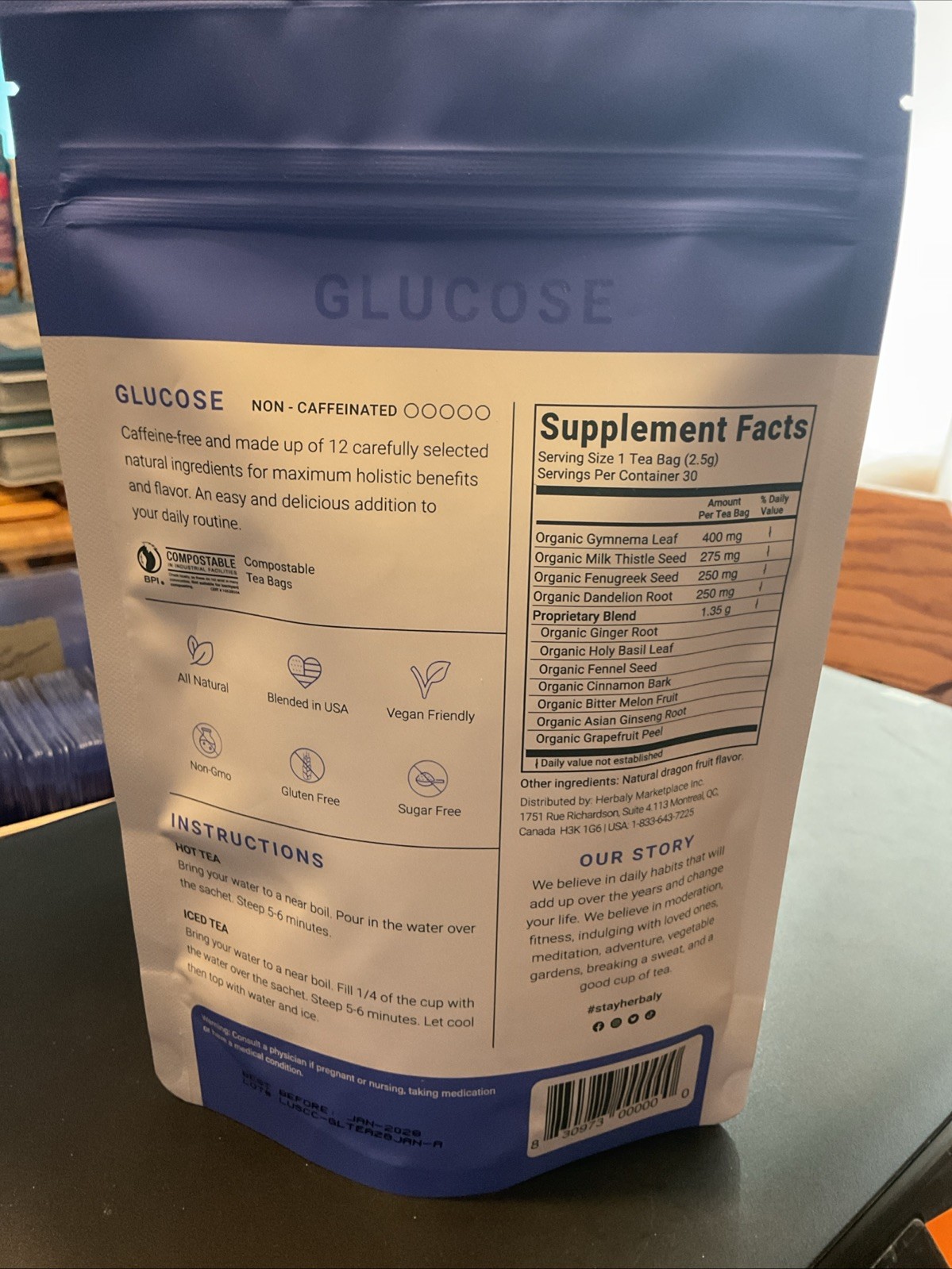 Herbaly Glucose Functional Tea - Vitality & Wellness 30 Pyramid Bags gallery