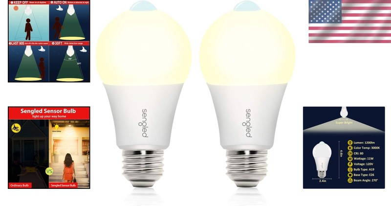 Energy-Saving Motion Sensor Light Bulbs 2 Pack - 11W Soft White, 1200 Lumens gallery