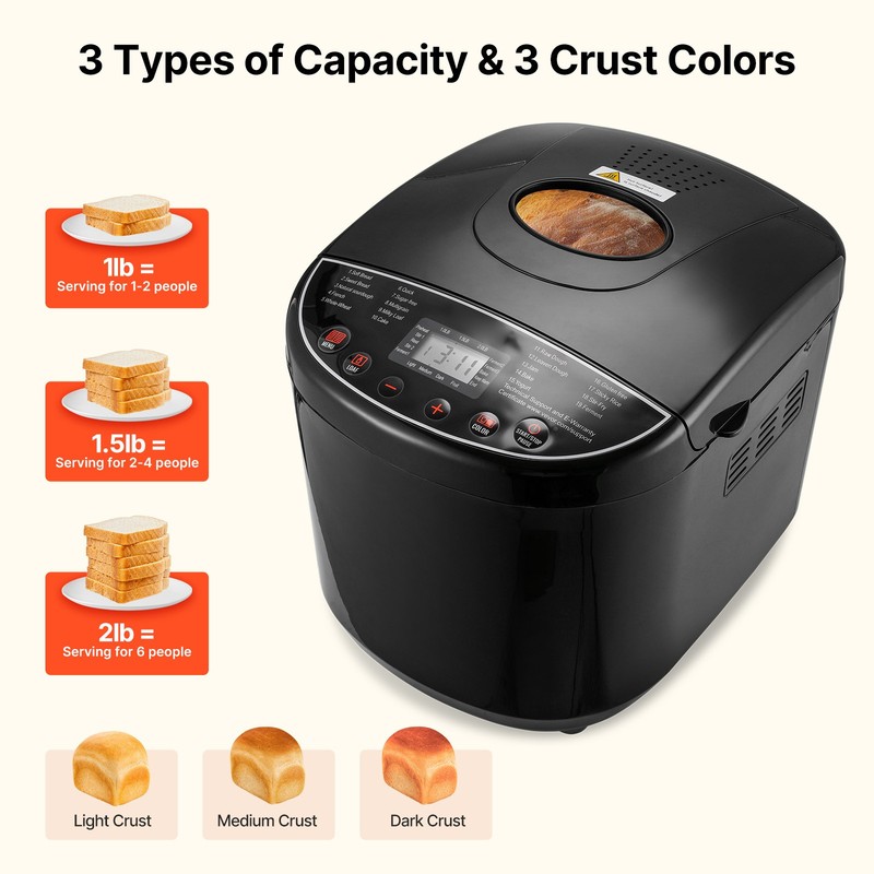 2LB 19-in-1 Bread Maker Automatic Compact Dough Machine Nonstick 3 Crust Colors gallery