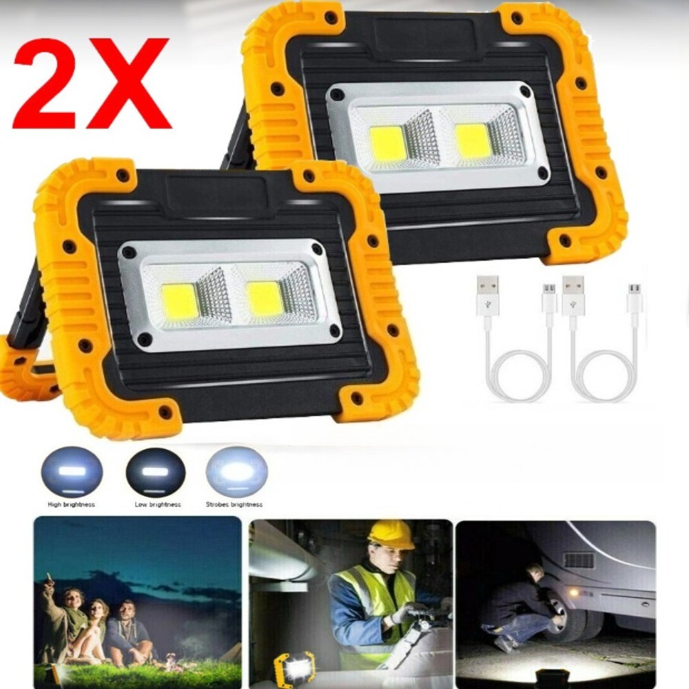 2X USB Rechargeable COB LED Work Light Floodlight Camping Emergency Torch Lamp gallery