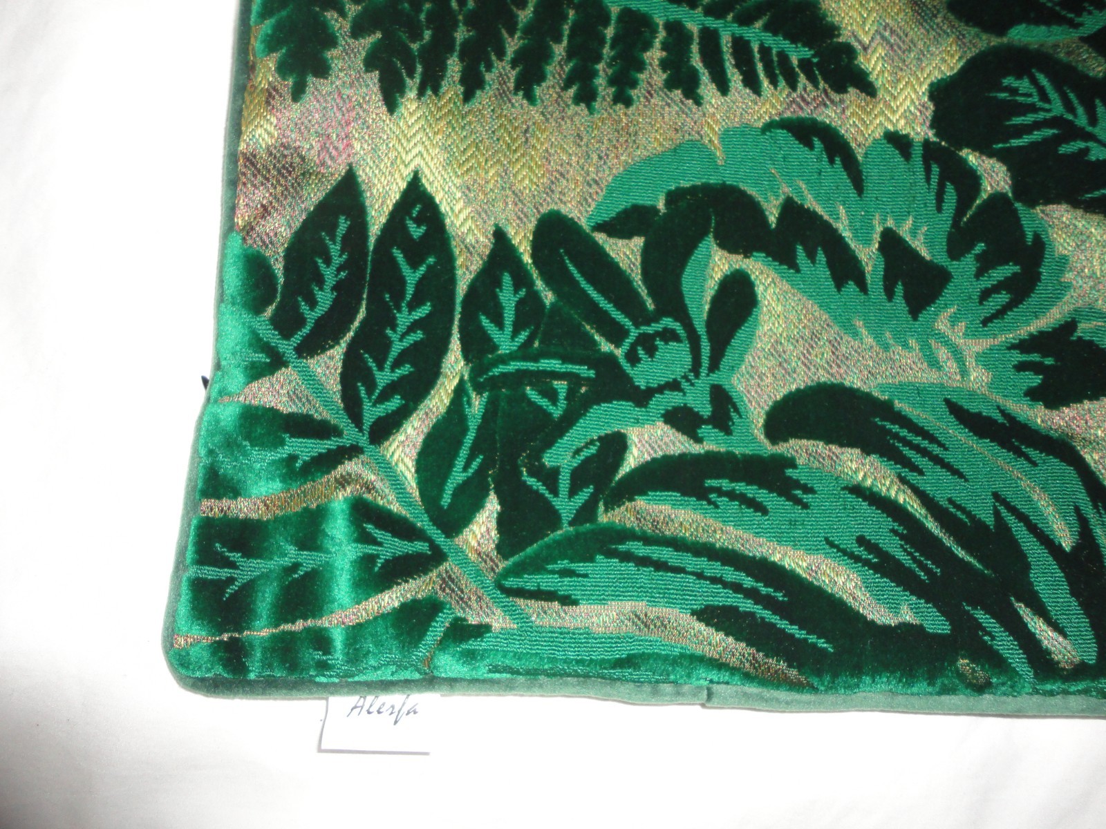 ALERFA EMERALD Green LEAVES BURNOUT VELVET (2) THROW PILLOW COVERS 18X18 gallery