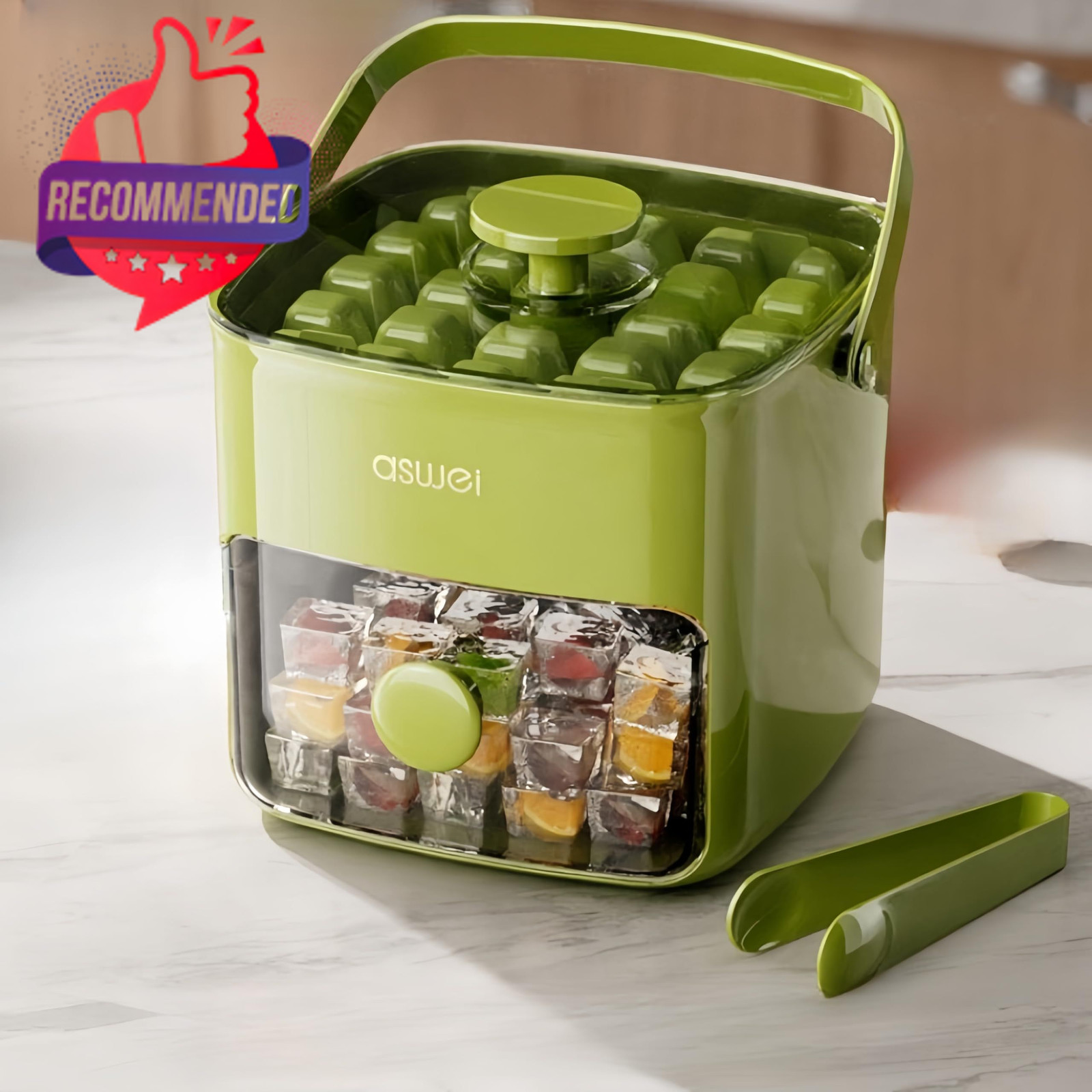 Ice Cube Tray with Lid and Bin - Mini Press Type Home Use, A- Green Compact gallery
