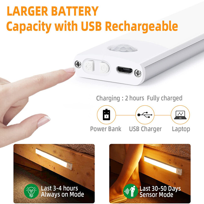 LED Motion Sensor Under Cabinet Closet Light USB Rechargeable Kitchen Strip Lamp gallery