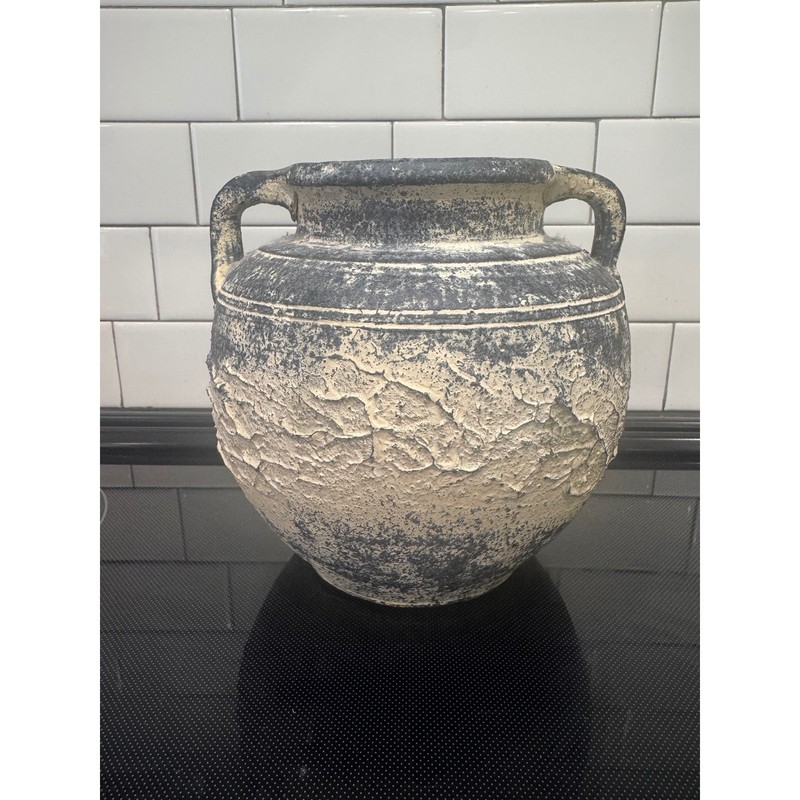 Rustic Distressed Terracotta Amphora Vase Double Handle Textured Aged Pottery gallery