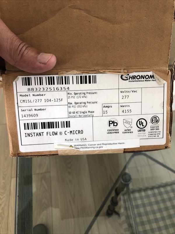 CHRONOMITE INSTANT-FLOW C-MICRO CM-15L/277 104F Electric Tankless Water Heater gallery