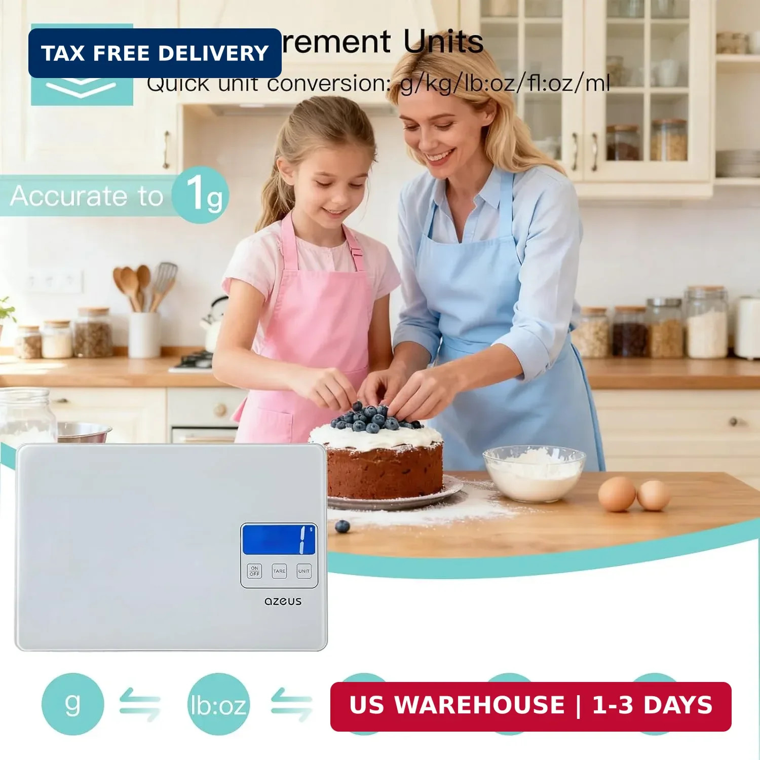AZEUS Food Scale with USB Rechargeable, Digital Kitchen Scale with 6 Units, High gallery