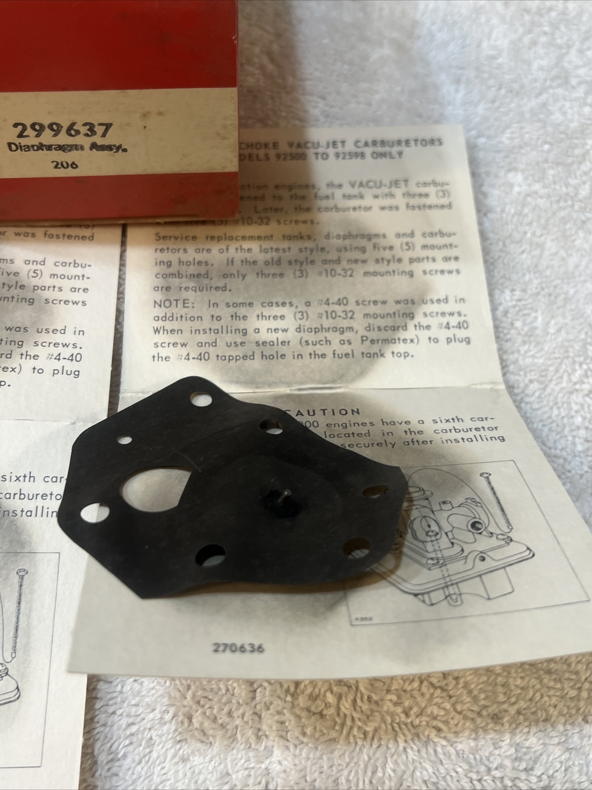 Briggs & Stratton Diaphragm Kit 299637 - OEM Packaging - New Old Stock X (2) gallery