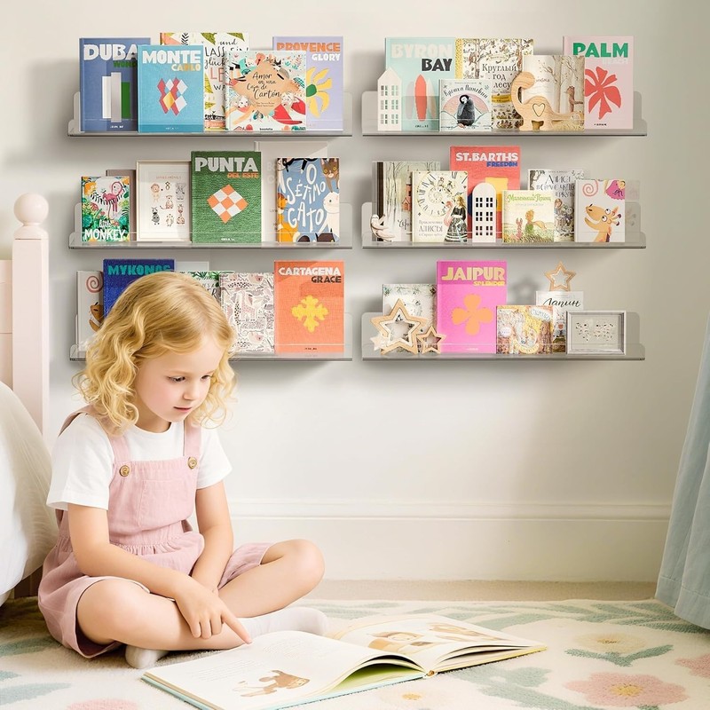 upsimples 6 Pack Acrylic Floating Wall Shelves 15" x 4“ - Clear gallery