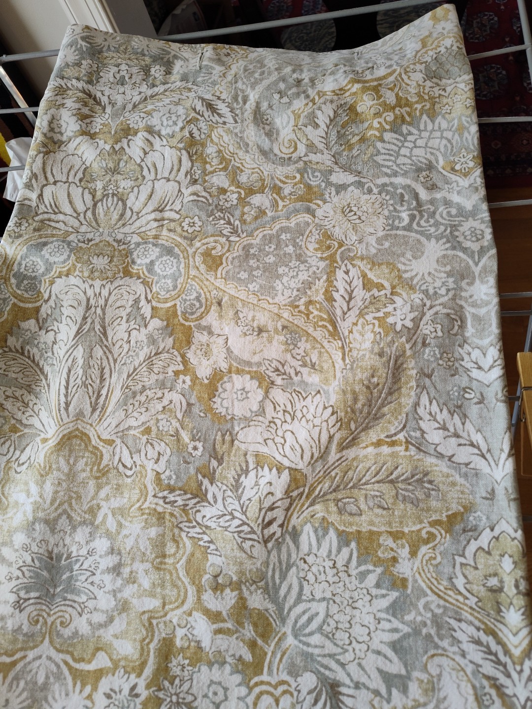 Pottery Barn Celeste Yellow Gold Gray Shower Curtain Linen Cotton Blend 70"L EUC gallery