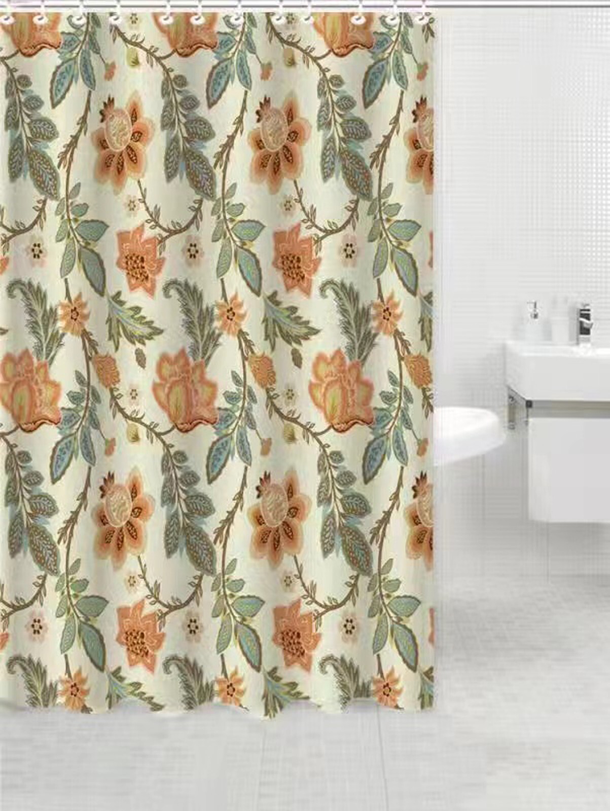Floral Microfiber Fabric Durable Washable Shower Bath Curtain, 83002 gallery