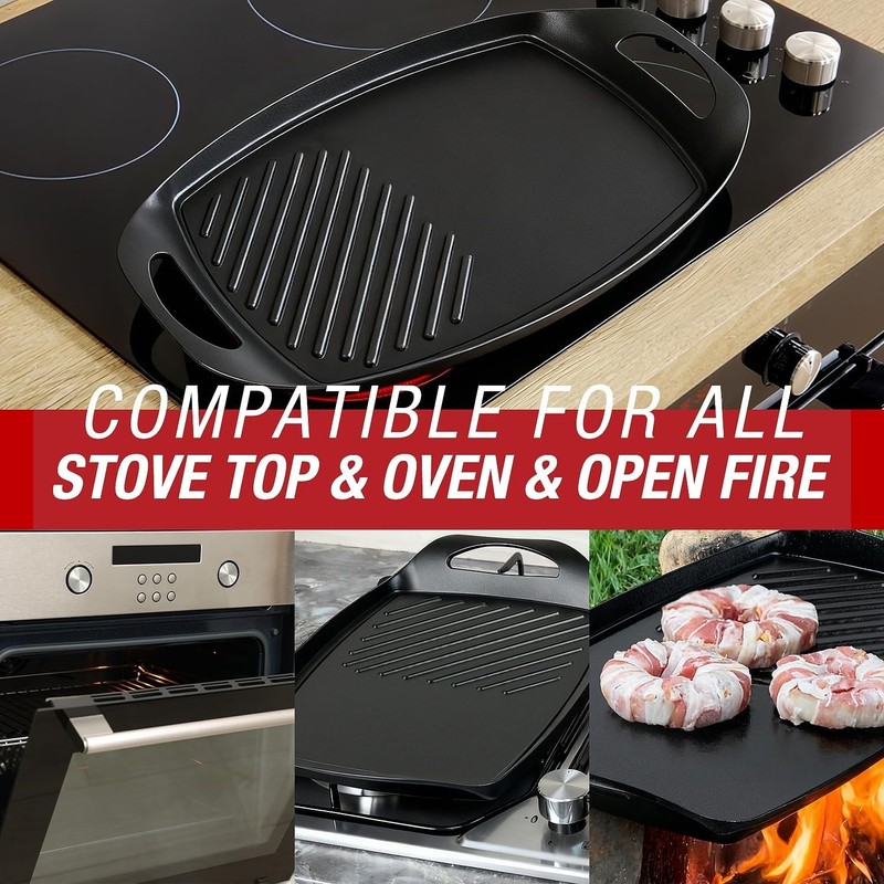 Stove Griddle Pan–Flat & Grill Sides, 17"X11" Nonstick Griddle/Grill Pan for gallery