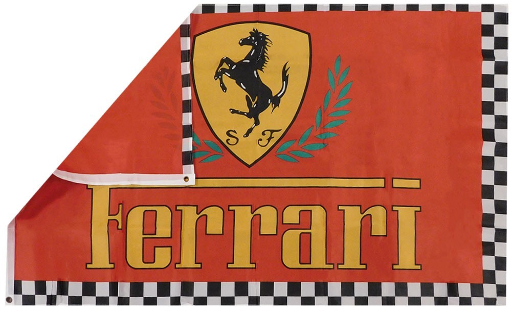 RED FERRARI CHECKERED BORDER & LEAF FLAG new 3x5ft QUALITY SATIN US seller gallery