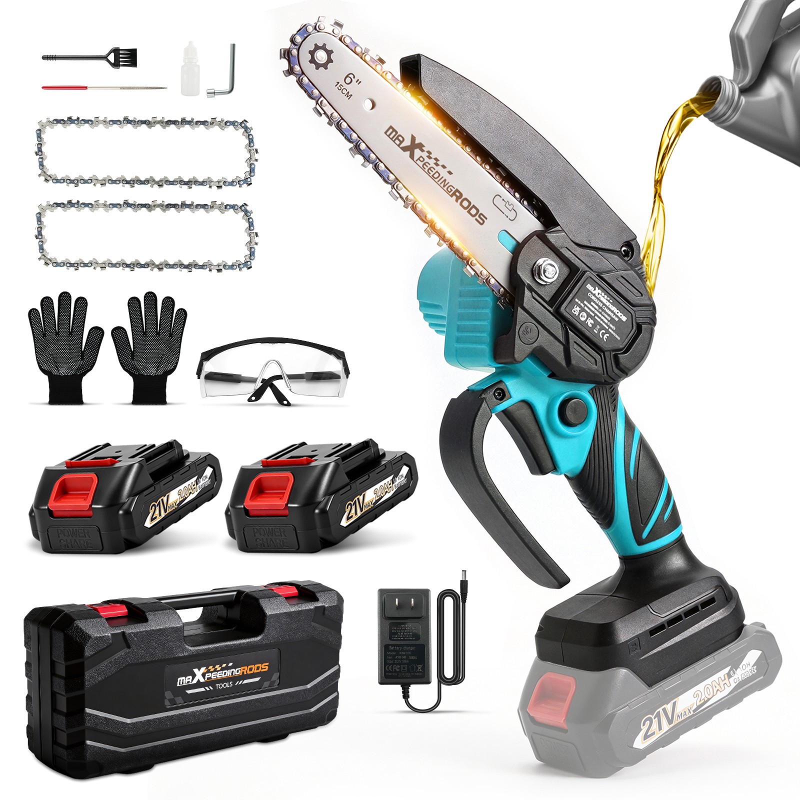 6inch for Electric Mini Chainsaw Handheld Cordless Wood Cutter Saw 2 Battery gallery