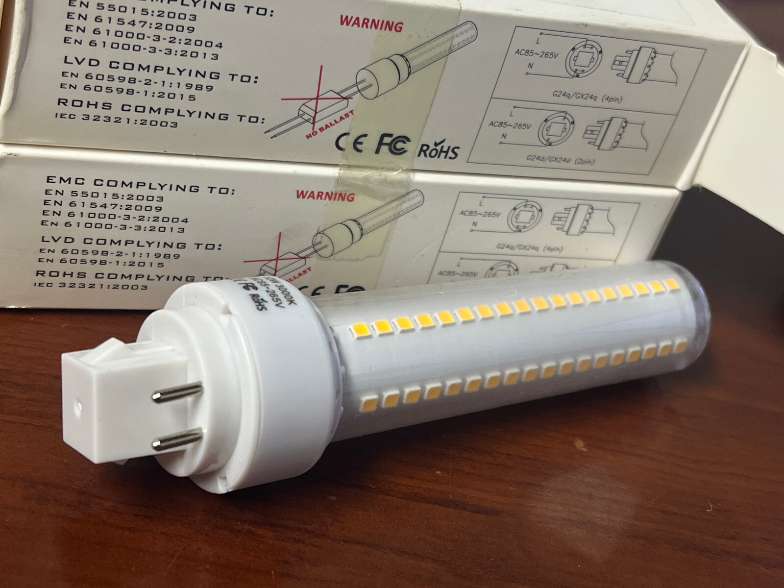 4- pack - Gx24/g24 4pin Base Light Bulbs 12w Gx24 Led Pl BYPASS Daylight 6000k gallery
