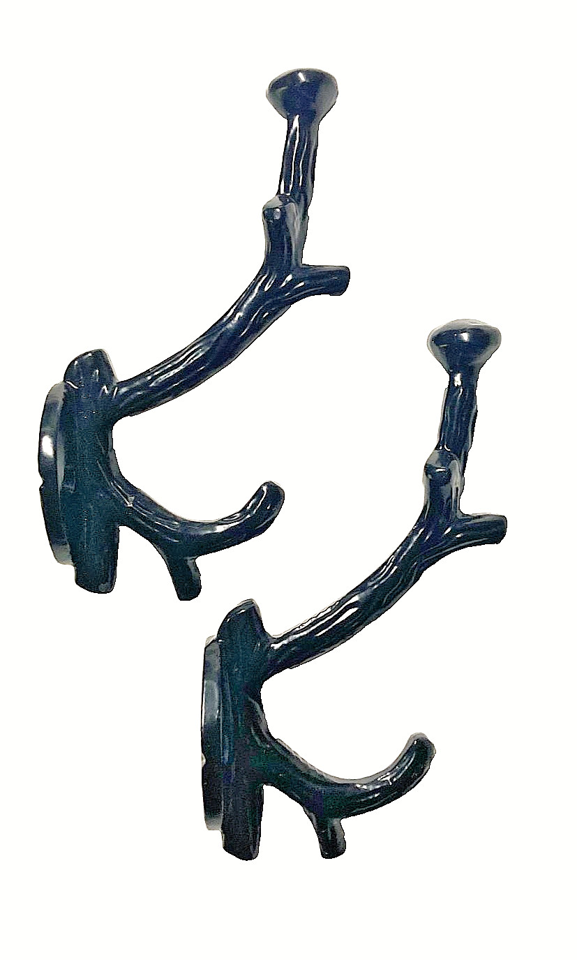 Two Tree Branch Double Wall Hooks Cast Iron Key Coat Towel Hanger Black gallery