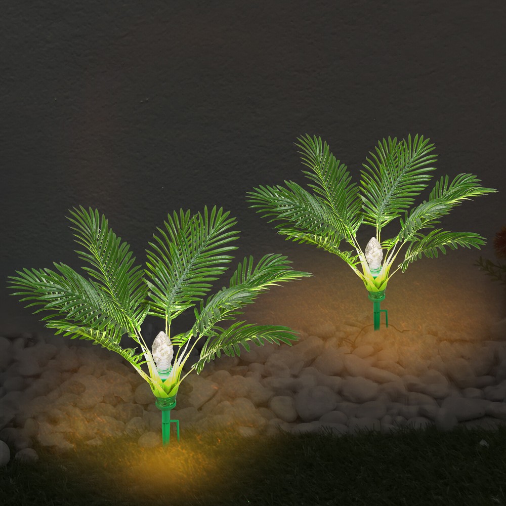 2 Pack Artificial Palm Tree Solar Light Yard Patio Garden Pathway Light 8 Modes