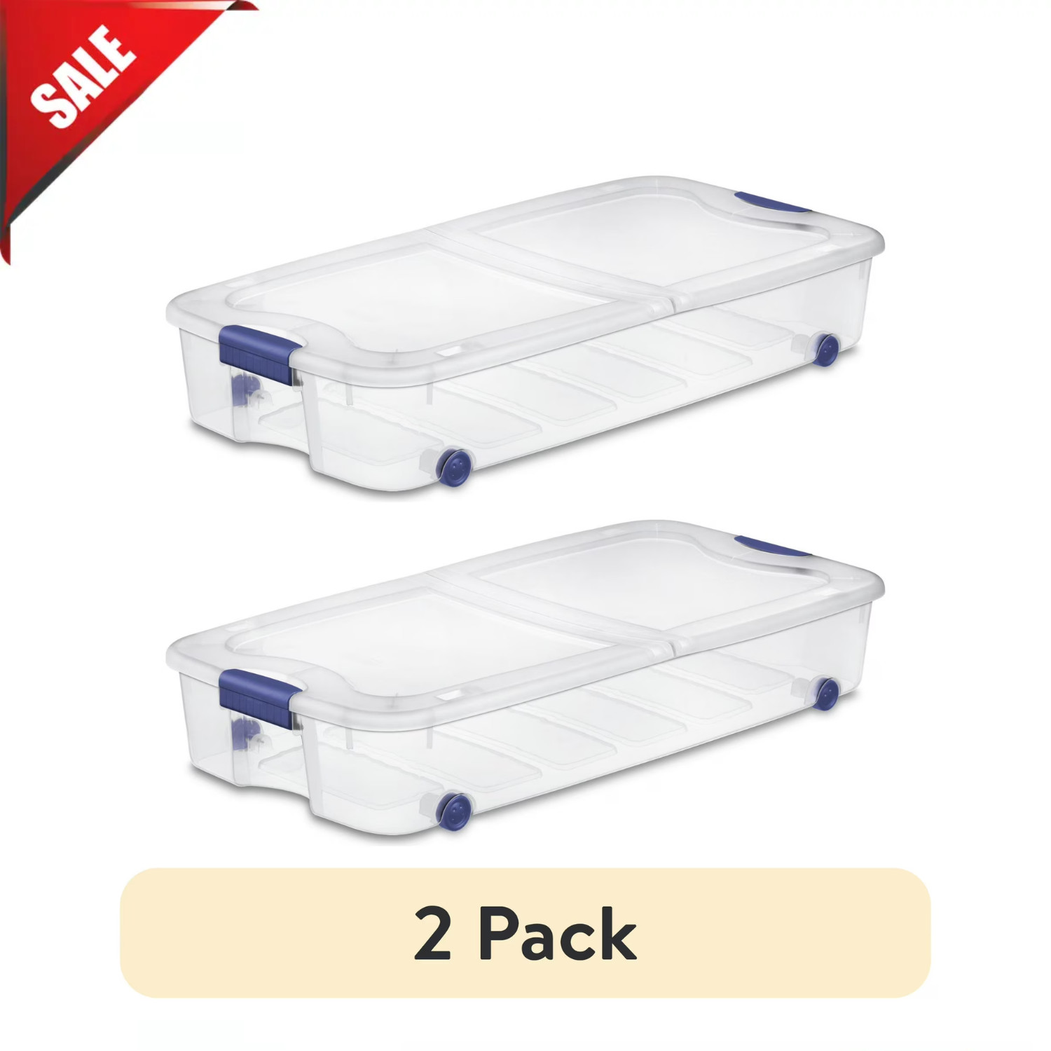 Sterilite 66 Qt Ultra Storage Box, Clear Underbed Bin, Lid, Wheels, Blue, 2-Pack gallery