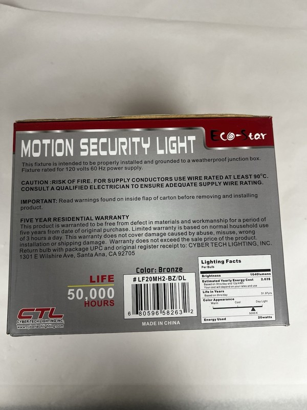 MOTION SECURITY LIGHT LED ECO-STAR 20W 1640 LUMENS NEW gallery