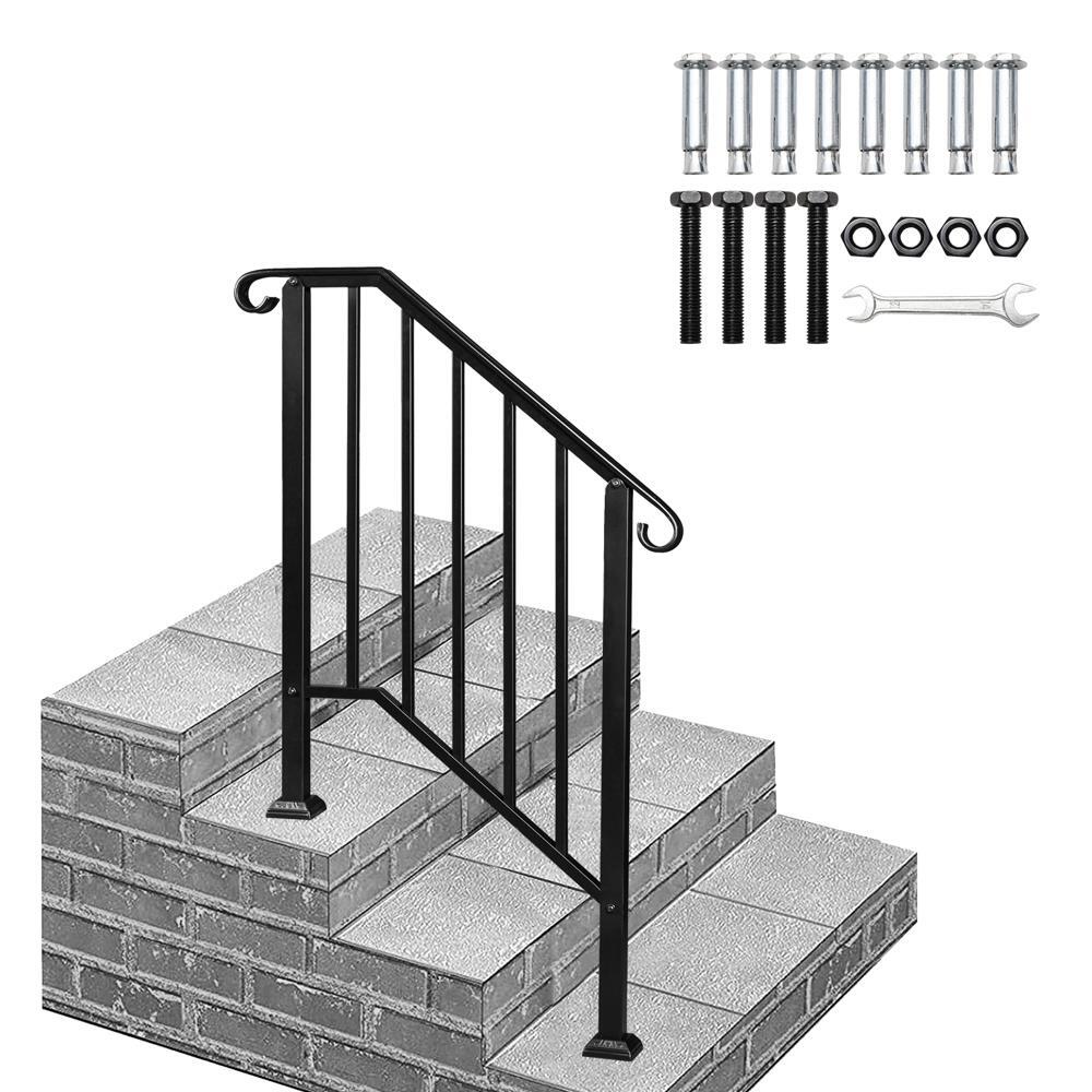 Handrails for Outdoor Steps Matte Black Wrought Iron, Stair Railing for 2-3 Step gallery