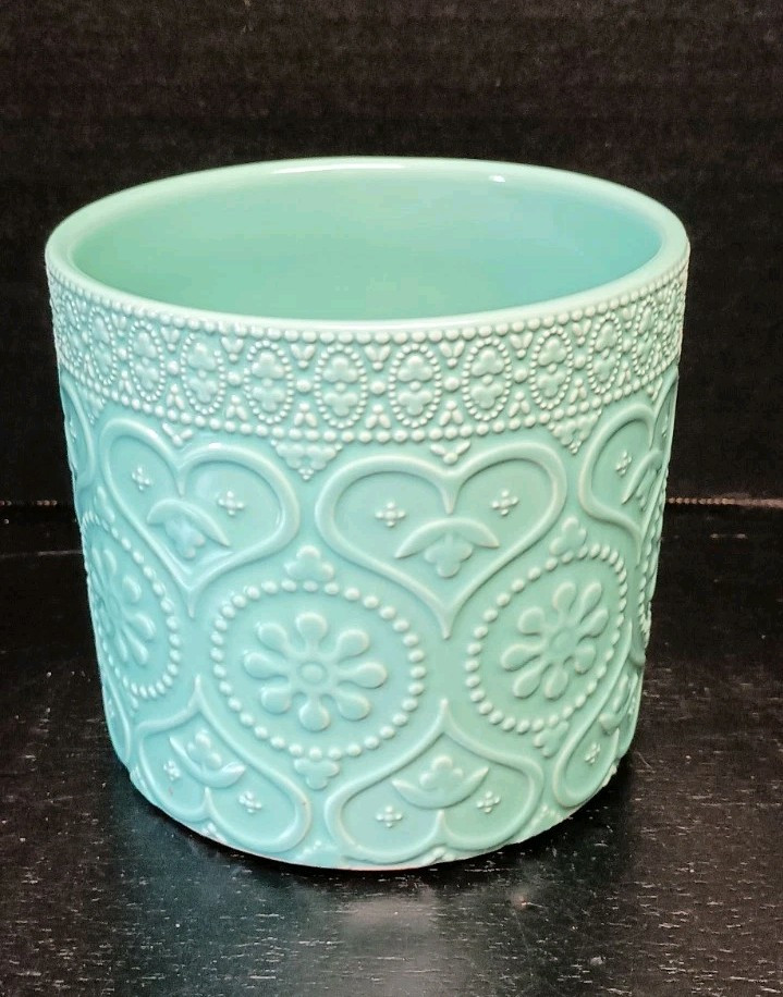 Ceramic Light Teal Green Indoor Planter Pot Or Storage Caddy 4.5" New gallery