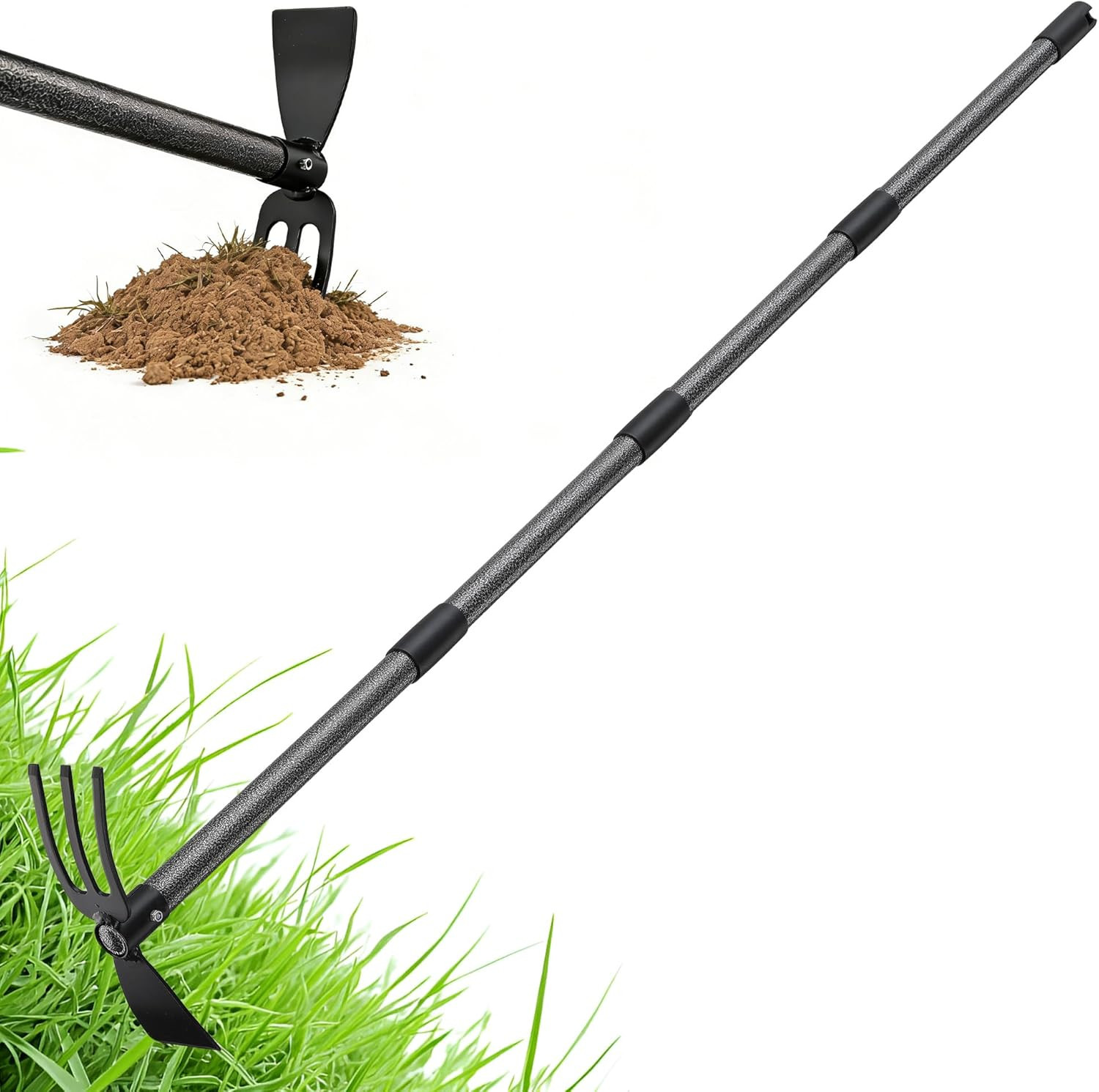 Hoe Garden Tool, 30-75 Inch Adjustable Garden Hoe Long Handle for Weeding, 2 in gallery