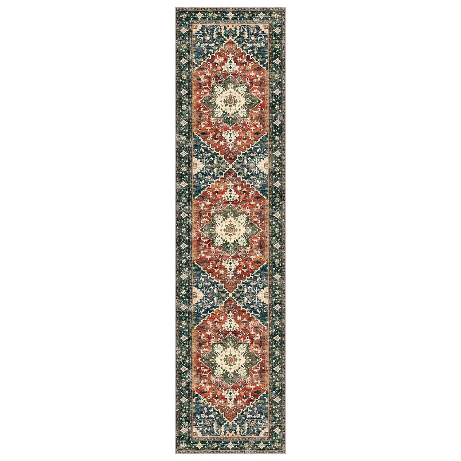 Yamaziot Washable Runner Rug, 2x8 Non-Slip Boho Vintage 2' x 8', Brick Red gallery
