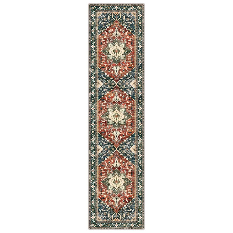 Yamaziot Washable Runner Rug, 2x8 Non-Slip Boho Vintage 2' x 8', Brick Red gallery