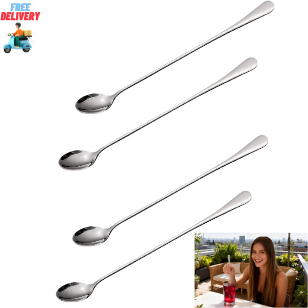 9.5 Inch Long Handle Stainless Steel Spoon - 4-Pack Ice Tea Spoon gallery