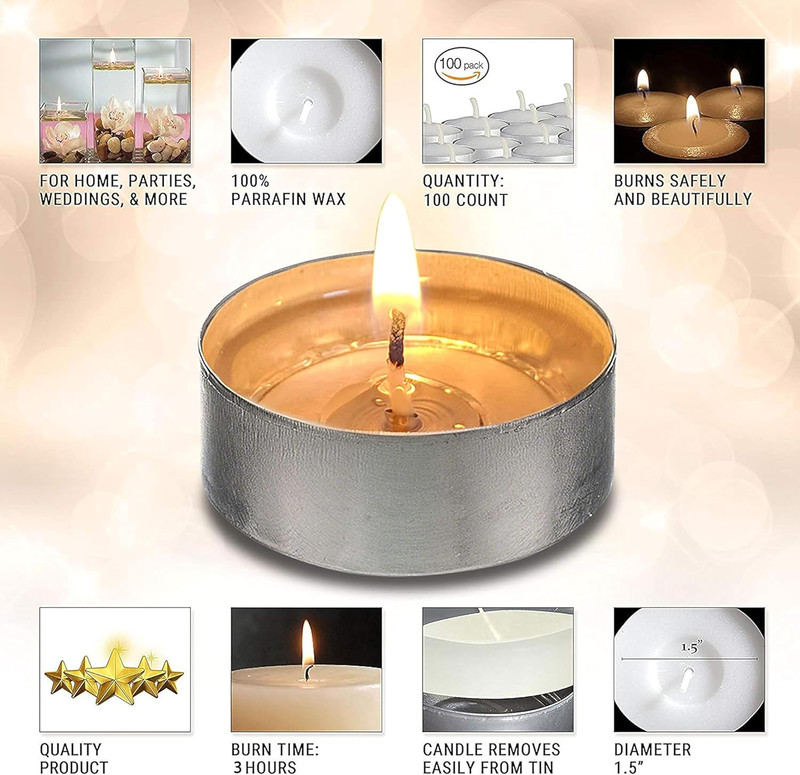 Ohr Tea Light Candles - 100 Bulk Pack - White Unscented Travel, Centerpiece, Dec gallery