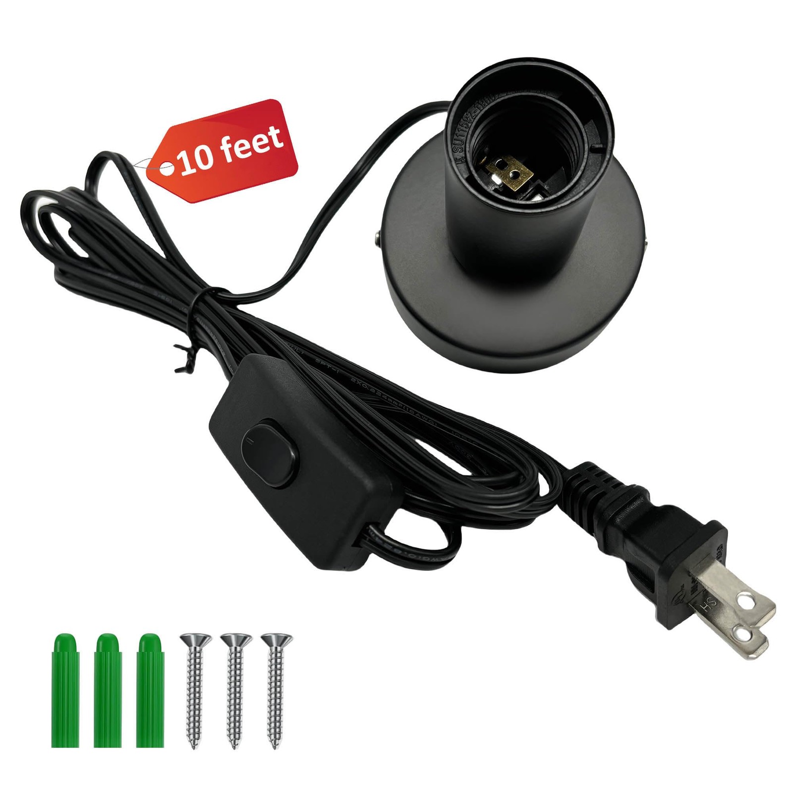 Black Metal E26/E27 Screw Light Socket with 10FT Extension Cord Hanging Light... gallery