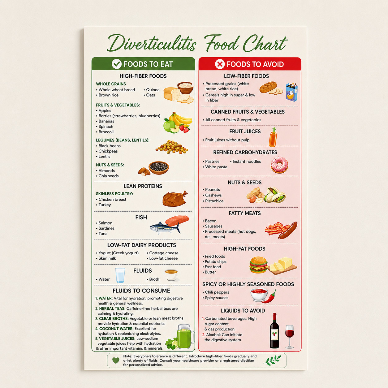 Diverticulitis Food Chart Nutrition Guide Poster Wall Decor | Multiple Sizes gallery