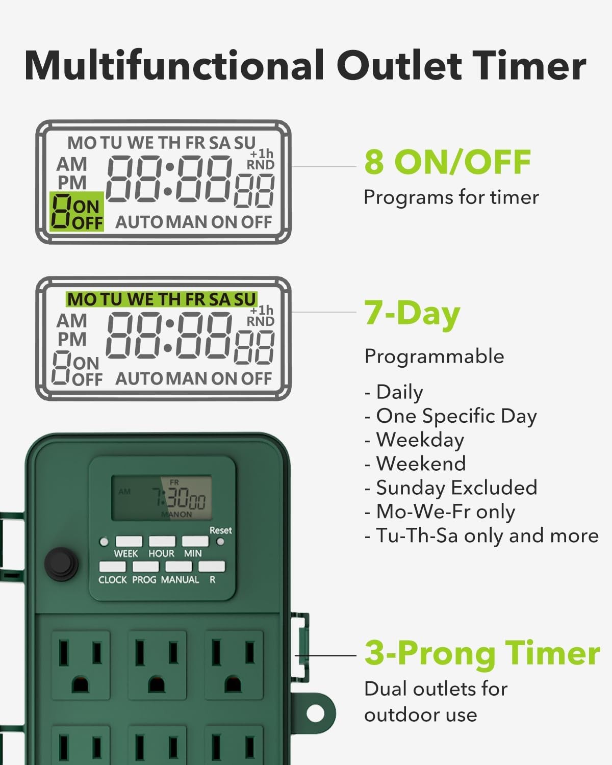 Outdoor Power Stake Timer 7 days Waterproof 6 Grounded Outlets Weatherproof gallery