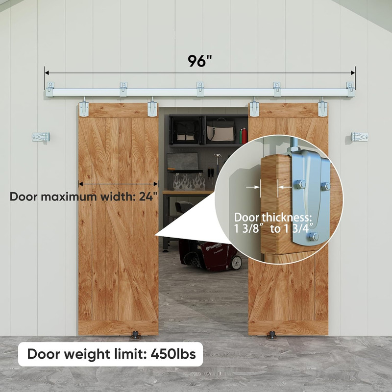 8FT Box Rail Exterior Barn Door Hardware Kit, Heavy Du Sliding Barn Door Hardwar gallery