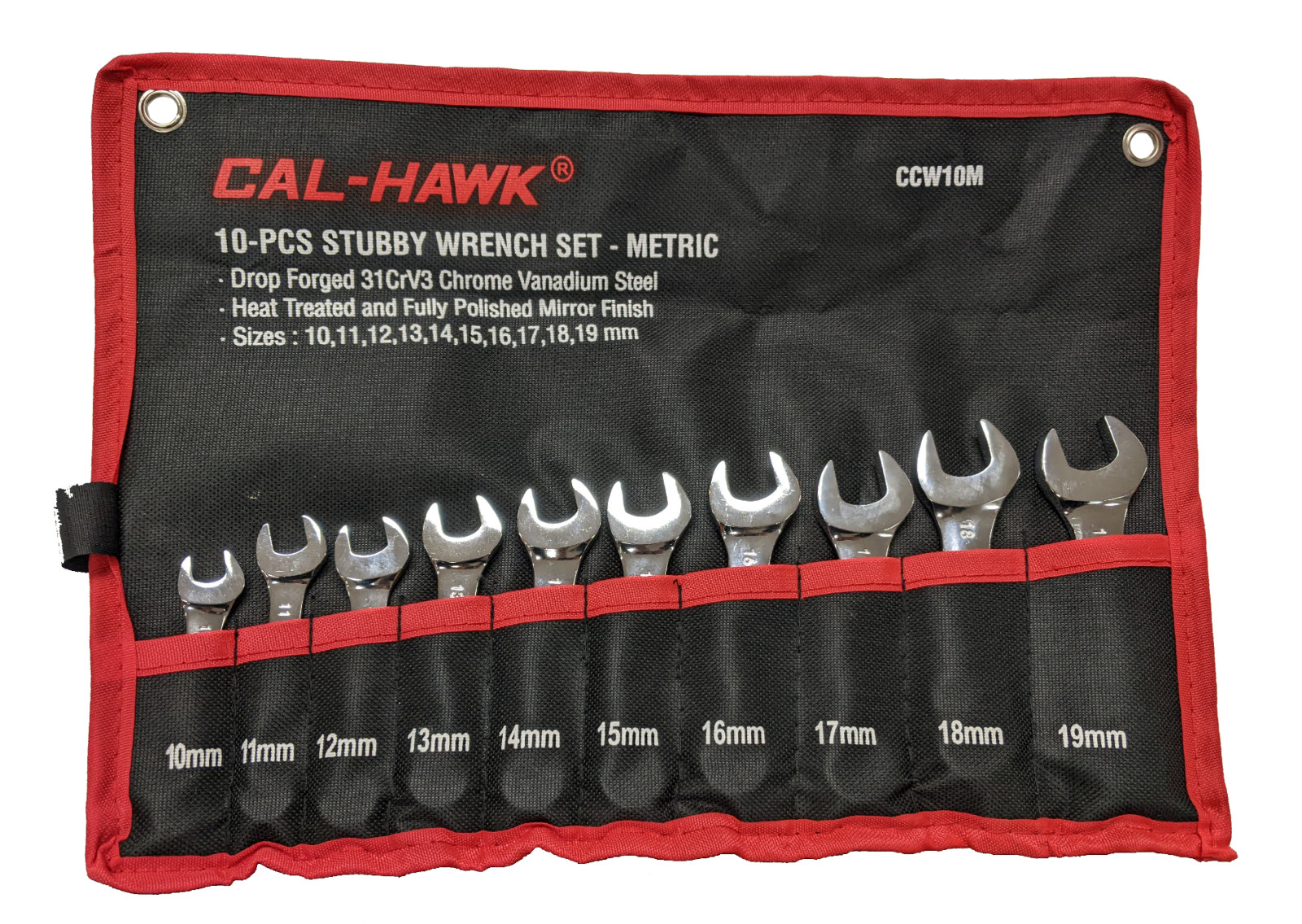 10 pc Stubby Metric Combination CRV Wrench Set 10 - 19mm Canvas Pouch gallery