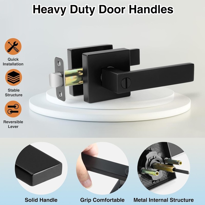 10 Pack Black Door Handle Interior Privacy Door Levers Set, Keyless Square Door gallery