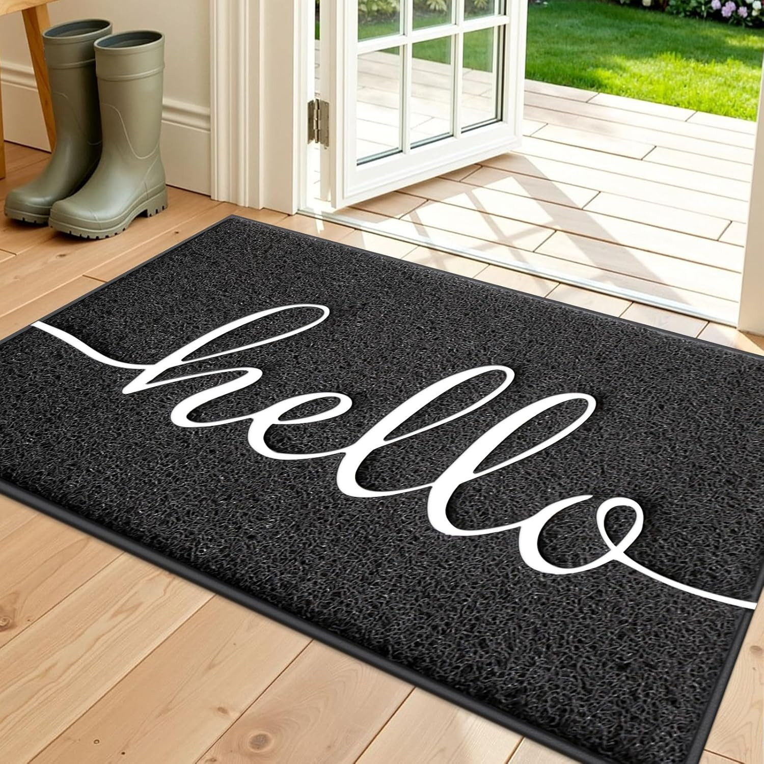 Door Mat (30"X17.5",Black), Welcome Mat Low Profile Front Doormat Floor Mat Non gallery