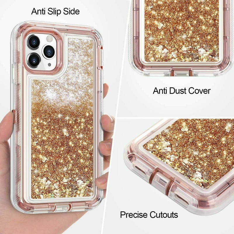 For iPhone 16 /15/14 /13/12/Pro /Plus Shockproof Liquid Glitter Defender Case gallery