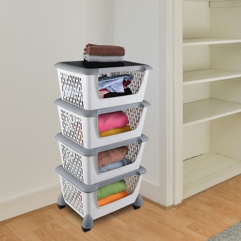 Kekow 4-Packs Plastic Stackable Storage Bins Large Storage Basket with Wheels gallery