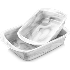 2 Pcs Rectangular Baking Dish 11” 8”), Marble Grey Porcelain Bakeware Set