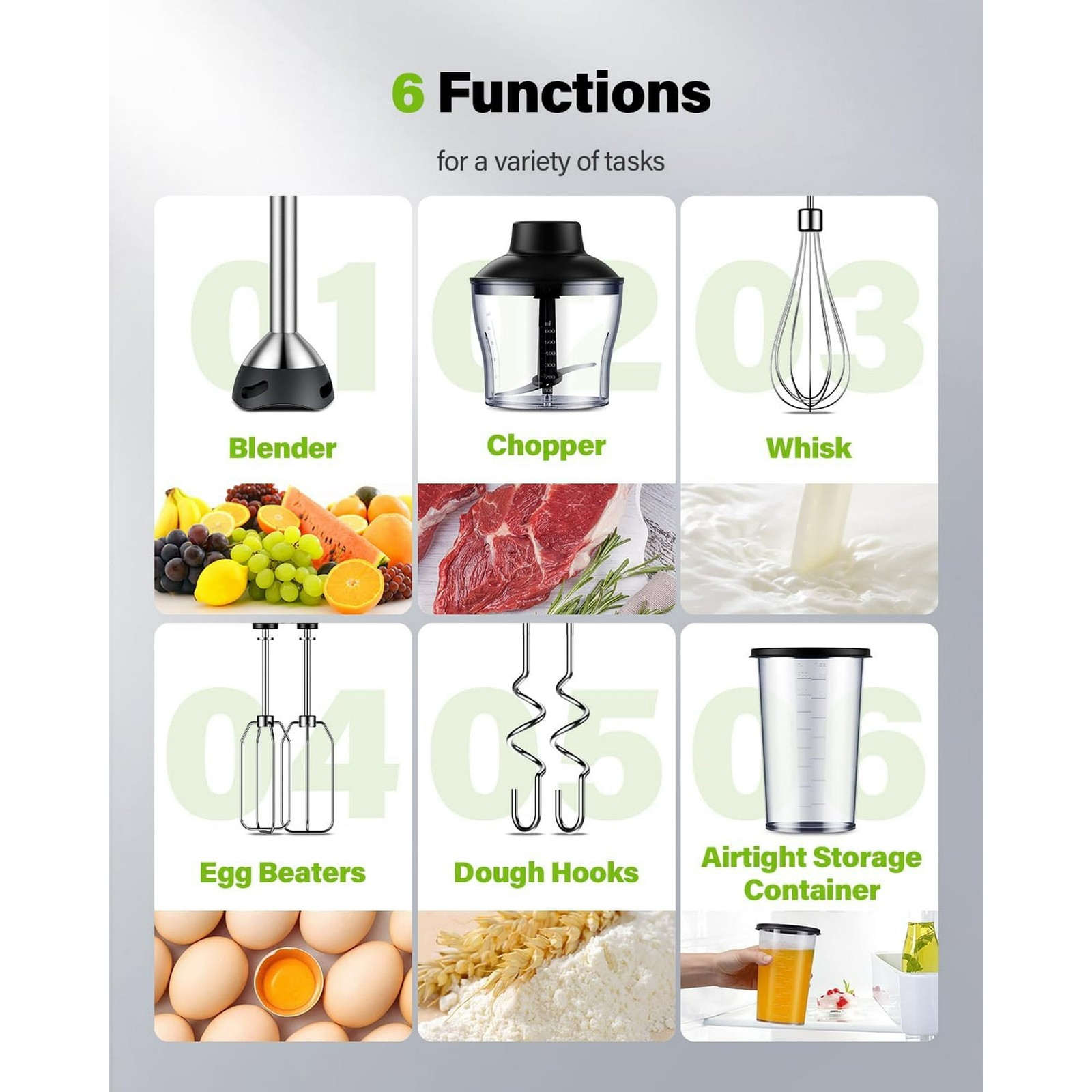 1000W Handheld Hand Blender 6-in-1 Immersion with Chopper, Whisk and Frother gallery