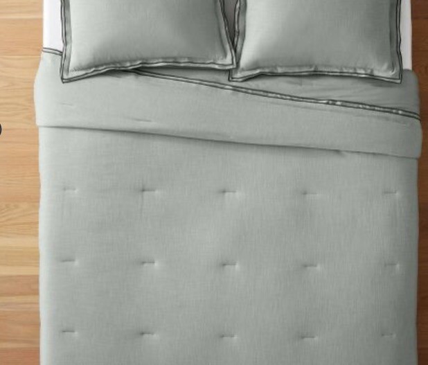 Studio McGee King size Cotton COMFORTER in Light Teal Green. Double Flange. New! gallery