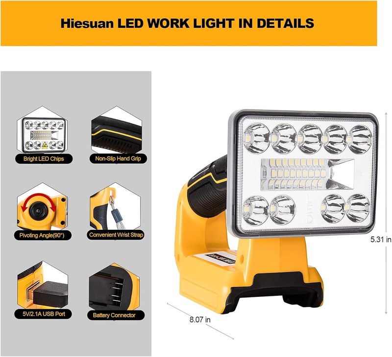 9W 1000LM Cordless LED Work Light For DeWalt 20V MAX Li-ion Battery DCB207 w/USB gallery